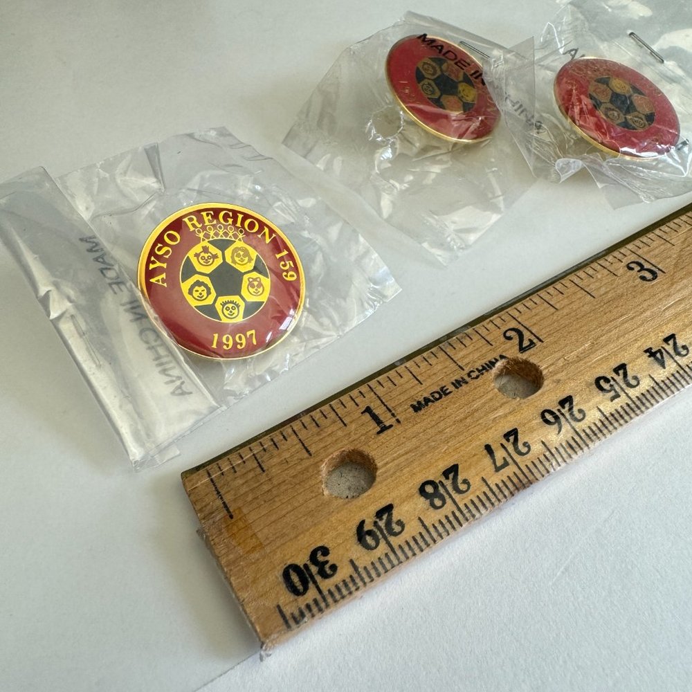 3 Vintage 1997 Ayso Region 159 Soccer Round Enamel Pin Sealed Red Gold Accents